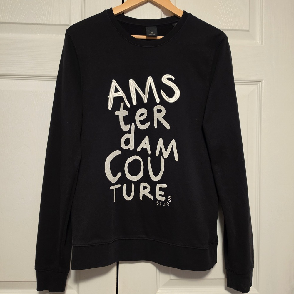 Scotch & Soda Amsterdam Couture Embroidered Graphic Sweatshirt Black Size Medium